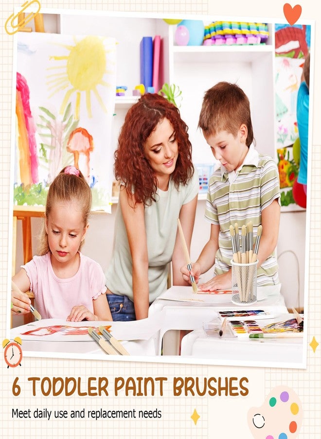 Sinload 6 Pcs Watercolor Paint Brushes for Toddler Kid Baby Jumbo Brushes with Chubby Wood Handles Easy to Grip Round Non Toxic Vegan Bristles for Preschool Painting Art Craft - Image 4